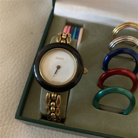 gucci watch with interchangeable bezel faces|Gucci vintage watch changeable bezel.